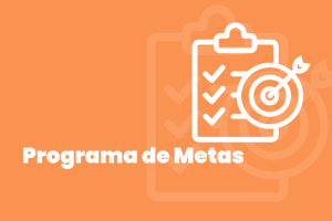 Imagem com fundo laranja apresenta Programa de Metas